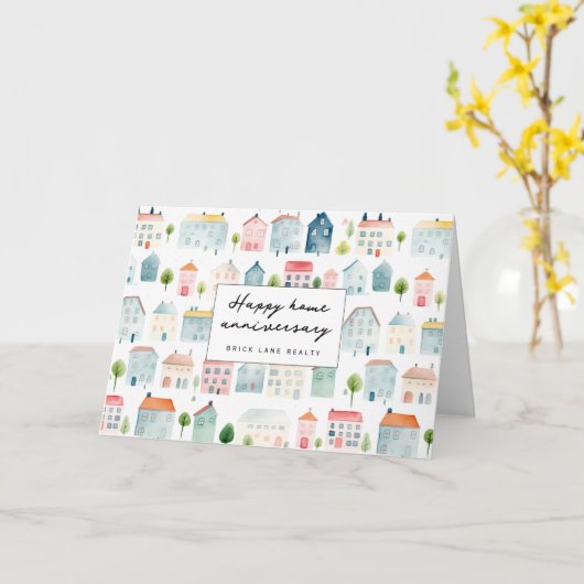 Huisjubileum Vastgoed Cute Huis Patroon  Kaart (Gele Bloem)