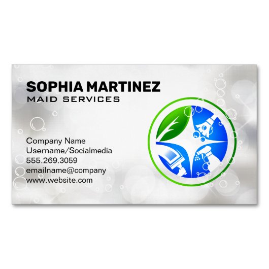 Huisklusjes schoonmaak iconen | Zeepbellen Magnetisch Visitekaartje (Voorkant)