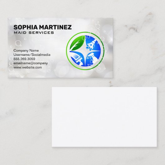 Huisklusjes schoonmaak iconen | Zeepbellen Visitekaartje (Voorkant / Achterkant)