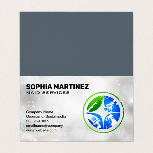 Huisklusjes schoonmaak iconen | Zeepbellen Visitekaartje (Buitenkant ongevouwen)