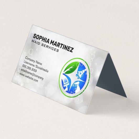 Huisklusjes schoonmaak iconen | Zeepbellen Visitekaartje (Voorkant)