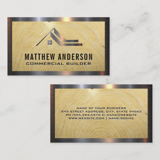 Huislogo | Houten metalen trim visitekaartje (Voorkant / Achterkant)