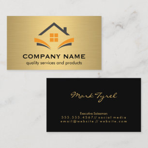 Huislogo   Makelaar   Gouden Metallic Achtergrond Visitekaartje