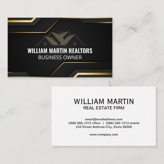 Huislogo | Metaalachtig Goud Geometrisch Zwart Visitekaartje (Voorkant / Achterkant)