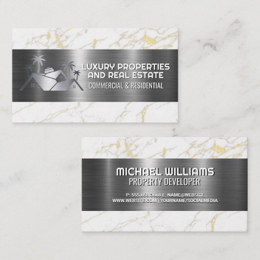 Huislogo | Metalen Marmer Visitekaartje (Voorkant / Achterkant)