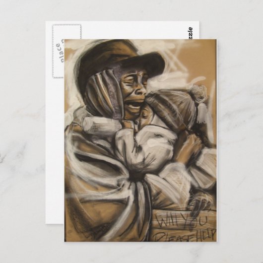 Huisloze moeder en kind briefkaart (Voorkant / Achterkant)