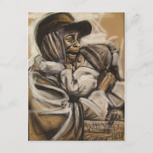 Huisloze moeder en kind briefkaart (Voorkant)