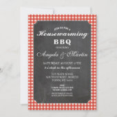 Huisopwarming BBQ Red Check Chalk Invite Kaart (Voorkant)