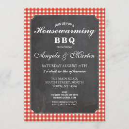 Huisopwarming BBQ Red Check Chalk Invite Kaart