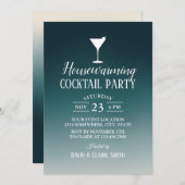 Huisopwarming Cocktail Elegant Blauwgroen Ombre Kaart (Voorkant / Achterkant)