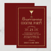 Huisopwarming Cocktail Elegant Burgundy Gold Kaart (Voorkant / Achterkant)