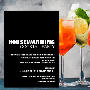 Huisopwarming Cocktail Party Modern Black White Kaart