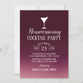 Huisopwarming Cocktail Party Modern Burgundy Ombre Kaart (Voorkant)
