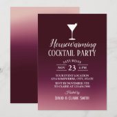 Huisopwarming Cocktail Party Modern Burgundy Ombre Kaart (Voorkant / Achterkant)