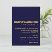 Huisopwarming Cocktail Party Modern Navy Blue Gold Kaart (Staand voorkant)