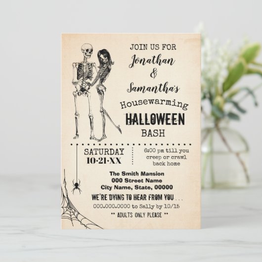 Huisopwarming Halloween party basskeleton Kaart (Staand voorkant)