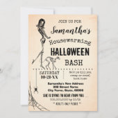 Huisopwarming Halloween party Girl & cat skeleton Kaart (Voorkant)