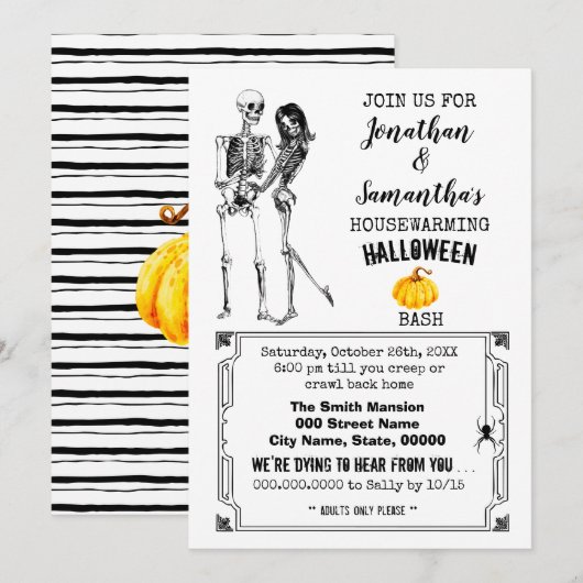 Huisopwarming Halloween party skeleton gothic kopp Kaart (Voorkant / Achterkant)