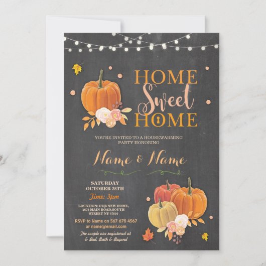 Huisopwarming Home Sweet Chalk Herfst Pumpkin Invi Kaart (Voorkant)