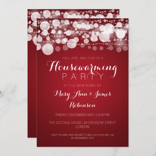 Huisopwarming Partij Moderne Stippen Rood Kaart (Voorkant / Achterkant)