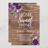 Huisopwarming Partij Paarse Rustic New Home Invite Kaart (Voorkant / Achterkant)