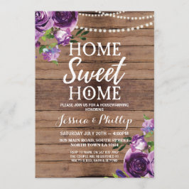 Huisopwarming Partij Paarse Rustic New Home Invite Kaart