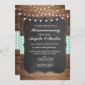 Huisopwarming Party Mint Check Wood Home BBQ Uitno Kaart (Voorkant / Achterkant)