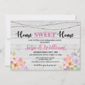 Huisopwarming  Thuis Sweet Gray Pink Flowers Kaart (Voorkant)