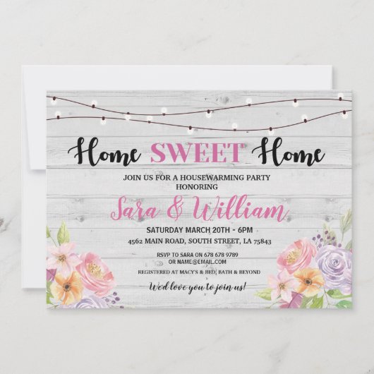 Huisopwarming  Thuis Sweet Gray Pink Flowers Kaart (Voorkant)