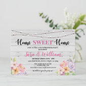 Huisopwarming  Thuis Sweet Gray Pink Flowers Kaart (Staand voorkant)