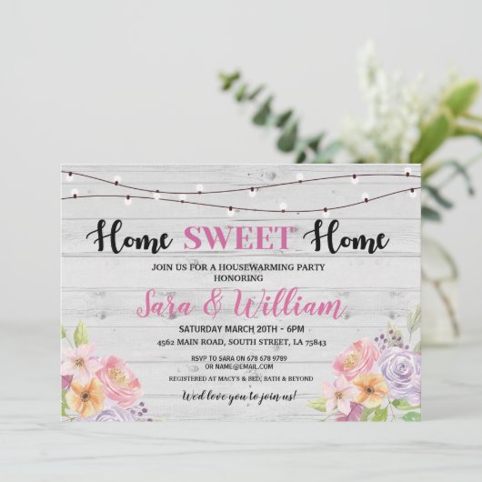 Huisopwarming  Thuis Sweet Gray Pink Flowers Kaart (Staand voorkant)