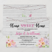 Huisopwarming  Thuis Sweet Gray Pink Flowers Kaart (Voorkant / Achterkant)