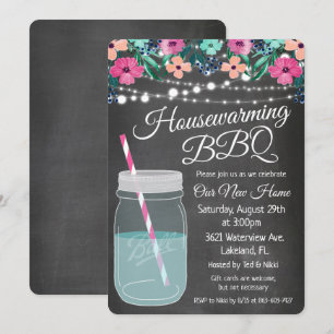 Huisopwarmings BBQ Mason Jar uitnodiging