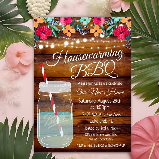 Huisopwarmings BBQ Mason Jar uitnodiging