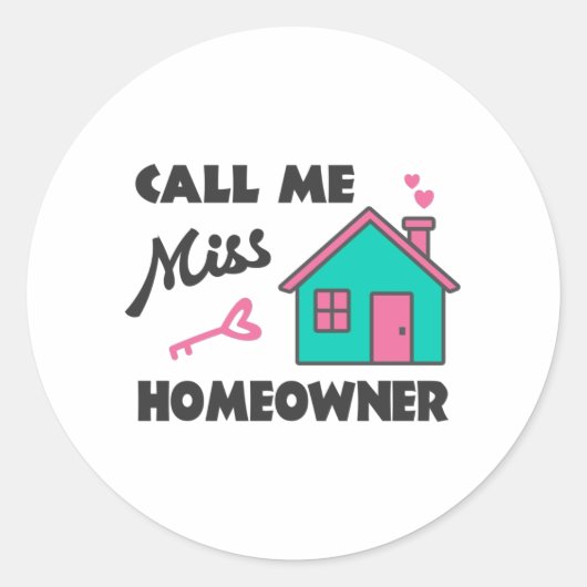 Huisopwarmingsfeest Noem me Miss Homeowner Ronde Sticker (Voorkant)
