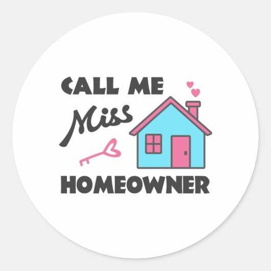 Huisopwarmingsfeest Noem me Miss Homeowner Ronde Sticker (Voorkant)