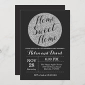 Huisopwarmingsfeest Zwart Zilver Glitter Uitnodigi Kaart (Voorkant / Achterkant)