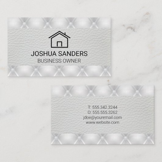 huispictogram | Witte lederen gestoffeerde vulling Visitekaartje (Voorkant / Achterkant)