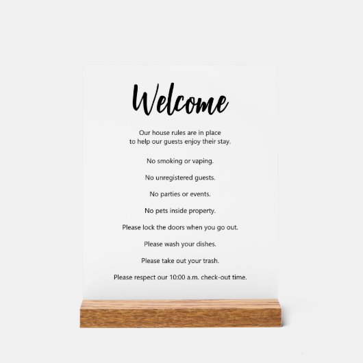 Huisregels vakantiewoning Zwart-wit sjabloon Acryl Bord (Voorkant)