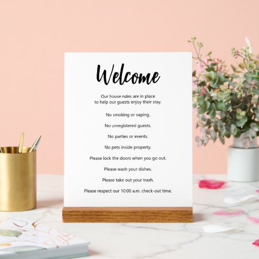 Huisregels vakantiewoning Zwart-wit sjabloon Acryl Bord (Huwelijk)