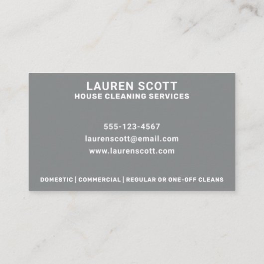 Huisreiniger Eenvoudig Minimalistisch Grijs Visitekaartje (Achterkant)