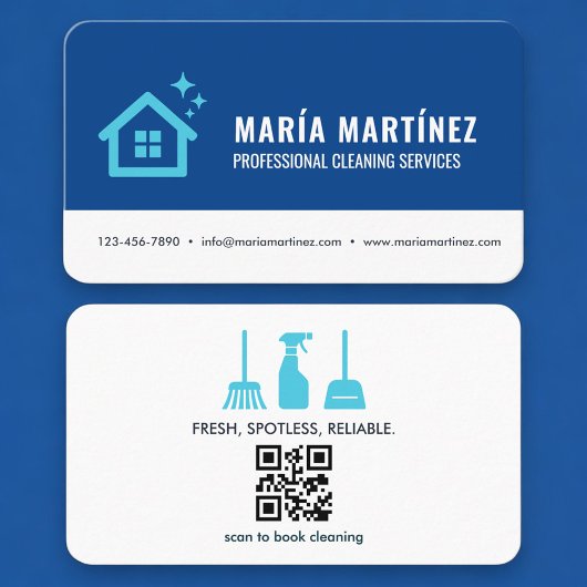 Huisreinigings Blauwe QR-code Visitekaartje