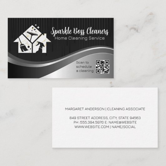 Huisreinigings pictogrammen | QR code Visitekaartje (Voorkant / Achterkant)