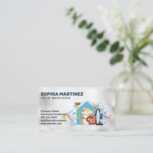 huisreinigingsapparatuur | dienstmeisje | conciërg visitekaartje (Staand voorkant)