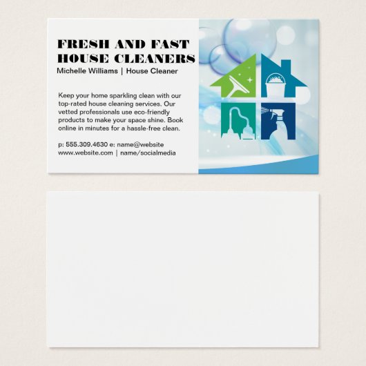 Huisreinigingsdienst Iconen | Sopbellen Visitekaartje (Voorkant /achterkant)