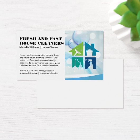 Huisreinigingsdienst Iconen | Sopbellen Visitekaartje (Bureau)