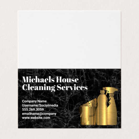 Huisreinigingsgereedschap | Goud | Zwarte Marmer Visitekaartje (Buitenkant ongevouwen)