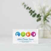 Huisreinigingsiconen en huishoudelijke diensten visitekaartje (Staand voorkant)