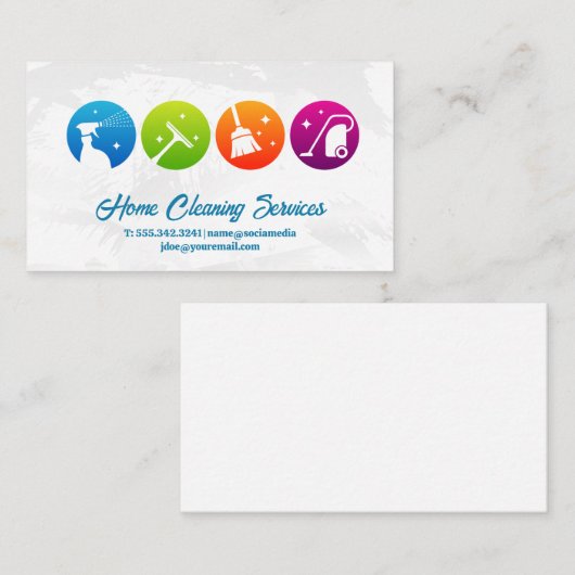 Huisreinigingsiconen en huishoudelijke diensten visitekaartje (Voorkant / Achterkant)