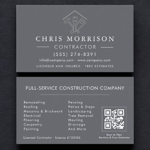 Huisreparatie Aannemer Gray Silver QR Code Visitekaartje